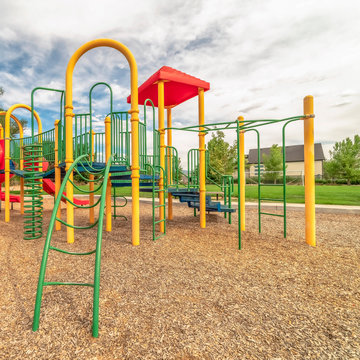 Square Frame Colorful Playground Equipment With Tube Slide Bridge Climbing Bars And Stairs