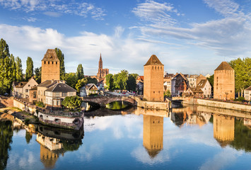 Strasbourg landscape with the old buildings and bridge Ponts Couverts