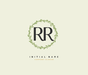 R RR Beauty vector initial logo, handwriting logo of initial signature, wedding, fashion, jewerly, boutique, floral and botanical with creative template for any company or business.