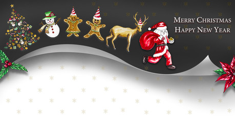 Christmas background by using materials paint with watercolor to design,and have space to put your text.Concept Christmasday and a happy New Year.