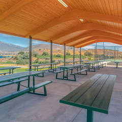 Square Outdoor shelter and seating in recreational park