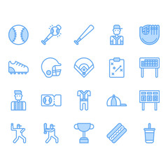 Baseball equipments and activities icon and symbol set