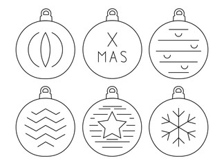 Christmas balls. Monochrome abstract decoration thin icons for New Year cards
