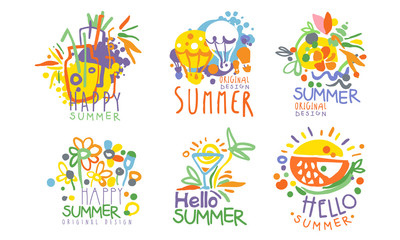 Fototapeta na wymiar Minimalistic contour summer logos with lettering. Vector illustration.
