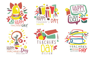 Set of logos for the celebration of teachers day. Vector illustration.