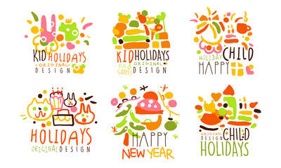 Set of abstract logos for the holidays. Vector illustration.