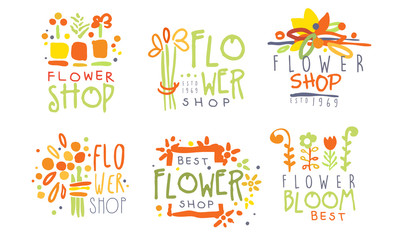 Set of abstract logos for a flower shop. Vector illustration.