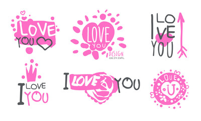 Declarations of love in the form of logos. Vector illustration.