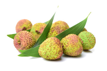 Fresh lychee (Litchi chinensis) isolated on white background
