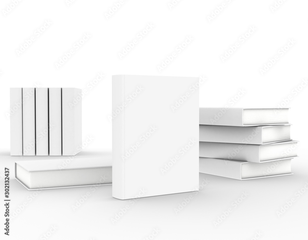 Fototapete template empty book mockup set white background , 3d rendering	