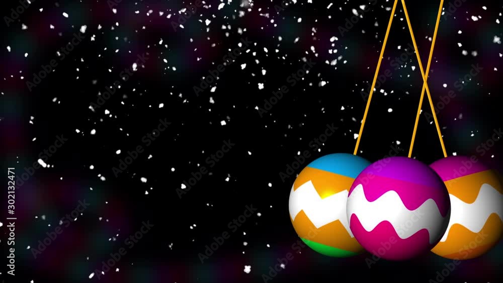 Poster christmas colored balls swing against the background of flickering lights. computer generated 3d ren