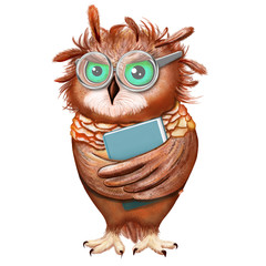 Cartoon clever owl with a book