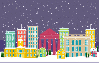 Winter Snow in Athens City Cityscape Skyline Landmark Building Illustration