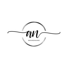 AN Initial handwriting logo with circle template vector.