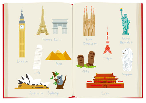 世界 建物 有名 建築 イラスト セット アメリカ スペイン ピラミッド 中国 オーストラリア ロンドン イギリス コアラ 動物 かわいい 観光 モアイ像 イースター島 パリ フランス 白バック 日本 世界中 海外 ヨーロッパ 世界遺産 観光地 旅行 アジア シドニー 観光スポット
