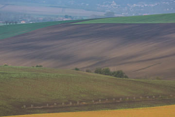 Bends and curves of fields on hills