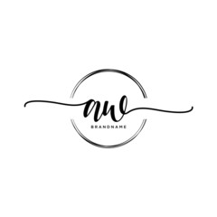 AW Initial handwriting logo with circle template vector. - obrazy, fototapety, plakaty