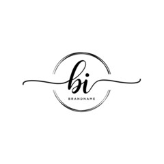 BI Initial handwriting logo with circle template vector.