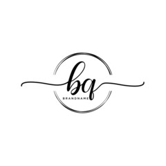 BQ Initial handwriting logo with circle template vector.