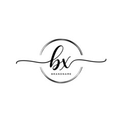 BX Initial handwriting logo with circle template vector.