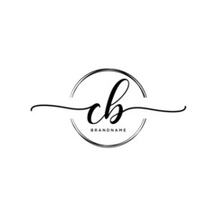 CB Initial handwriting logo with circle template vector.