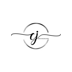 CJ Initial handwriting logo with circle template vector.