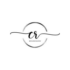 CR Initial handwriting logo with circle template vector.