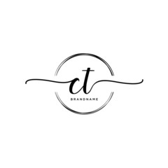 CT Initial handwriting logo with circle template vector.