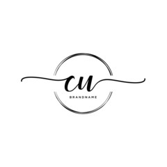 CU Initial handwriting logo with circle template vector.