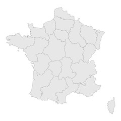 France map provinces highlighted boundaries vector illustration. Light gray color.