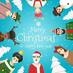 Fototapeta na wymiar Merry Christmas and Happy New Year, group of teens in Christmas costume concept , vector, illustration