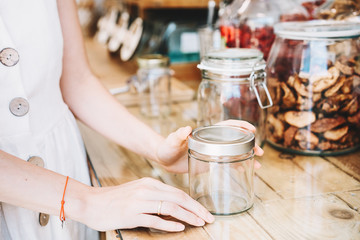 Zero Waste Minimalist Lifestyle. Shopping in Plastic Free Store