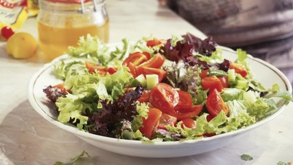 Cook a salad of greens. Tasty and healthy food.