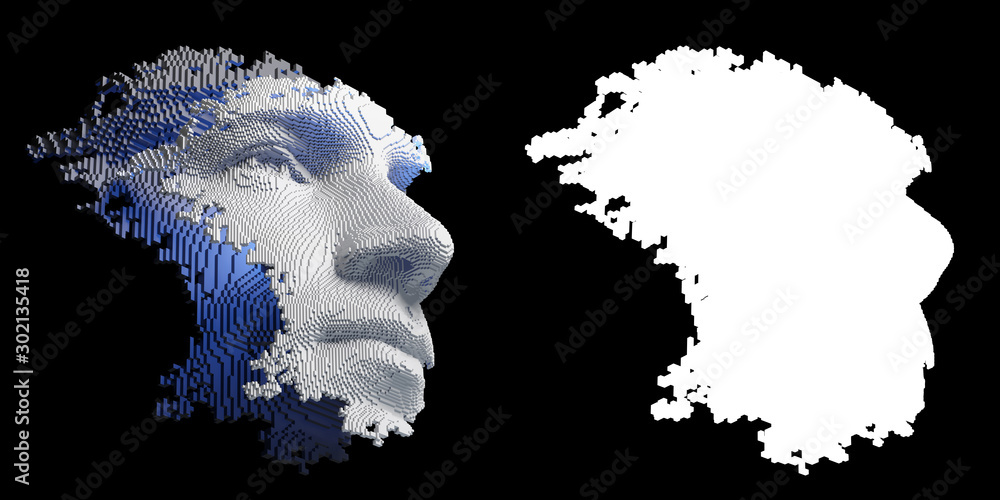 Wall mural abstract digital human face. artificial intelligence concept of big data or cyber security. 3d illus