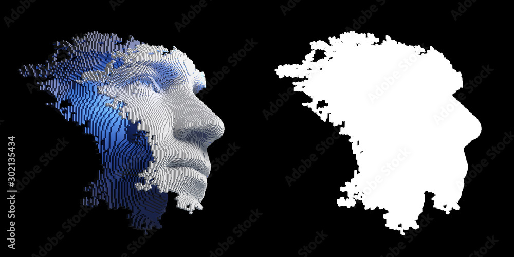 Wall mural abstract digital human face. artificial intelligence concept of big data or cyber security. 3d illus