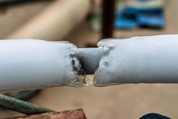 ac cooling air pipes covered by snow or frozen because of super performance of heavy duty central...