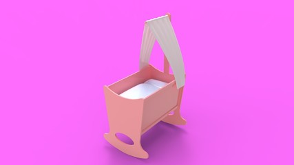 3d rendering of a pink baby crib bed isolated in studio background