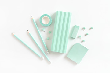 Top view of set of mint stationery