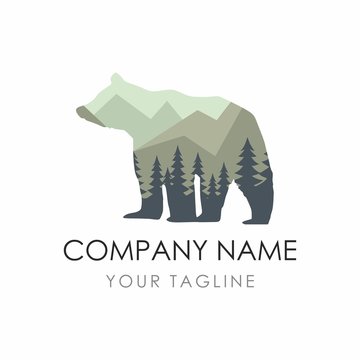 Bear label Template consisting of forest background