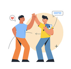 Refer a friend concept, a team work. Two man giving a high five. Referral marketing concept, promotion method for ui, web, mobile app, poster