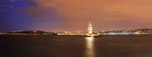 Maiden's Tower in Istanbul, beautiful evening panorama