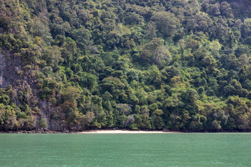 Green sea and big  green mountains. Beautiful nature landscape. Andaman Sea, Krabi Thailand