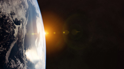 View of planet Earth close up with atmosphere during a sunrise 3D rendering elements of this image furnished by NASA