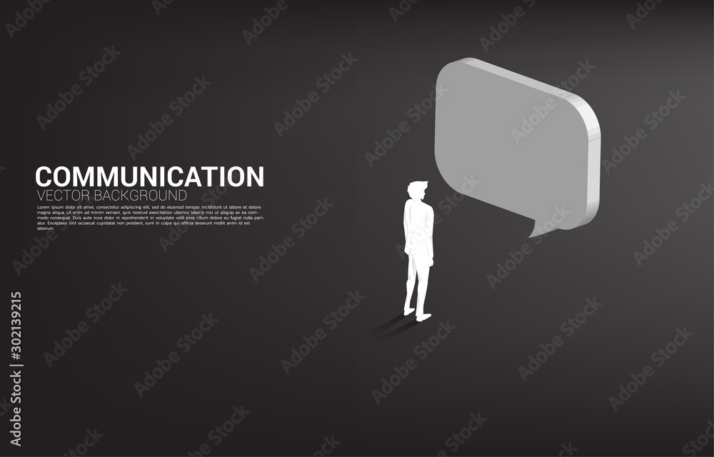 Aufkleber silhouette of businessman standing with bubble speech. concept of chat bot engine and communication.