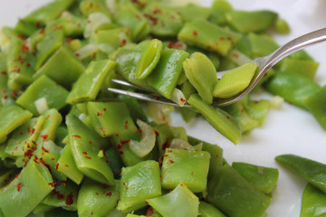 fresh green beans salad in the plate