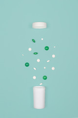 Medical background with pills and bottle.