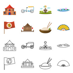 Vector illustration of travel and country icon. Set of travel and asia stock symbol for web.