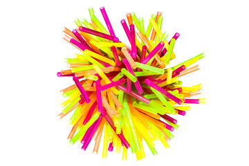 Single use plastic drinking straws, top down view, plastics in the evironment.