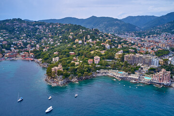 Fototapeta na wymiar Aerial view. Panoramic view of Santa Margherita, ligure resort , italian riviera.