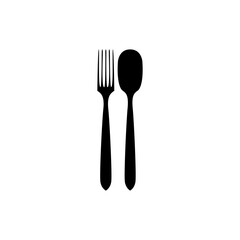 Fork and spoon - black silhouettes, isolated vector illustration